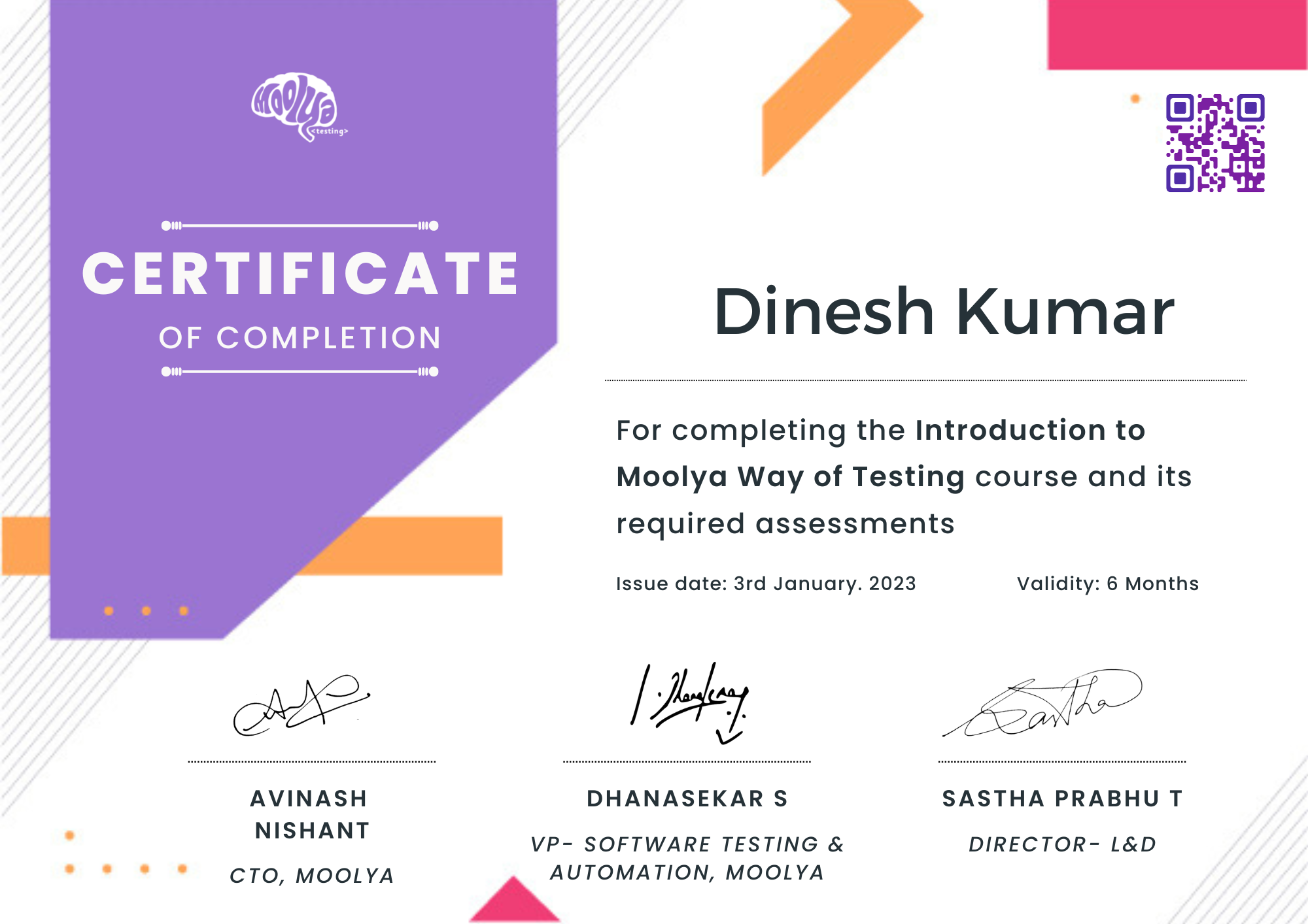 Certification: Dinesh Kumar